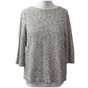 J Jill Womens Pure Jill Tunic Top Size L Gray Cream Marled 3/4 Sleeve Cotton